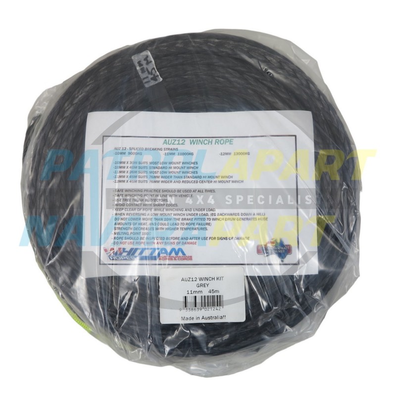 AUZ12 Winch Rope 11mmx45m - Warn M8274 High Mount + 76mm drum