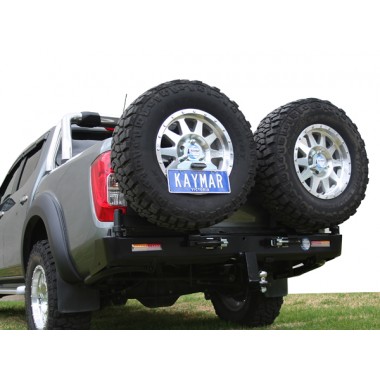 Rear Bar QM1 White S1-4 LHS Dual Jerry RHS Wheel Carrier (Suit OE Sensor) - Nissan Navara D23 NP300