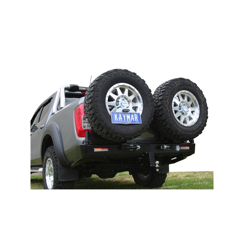 Rear Bar QM1 White S1-4 LHS Dual Jerry RHS Wheel Carrier (Suit OE Sensor) - Nissan Navara D23 NP300